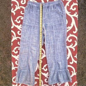 Soft Surroundings Light Blue Wide Leg Ruffled Hem Pants